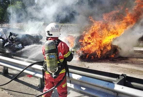 Tiga kenderaan terbakar dalam kemalangan di NKVE