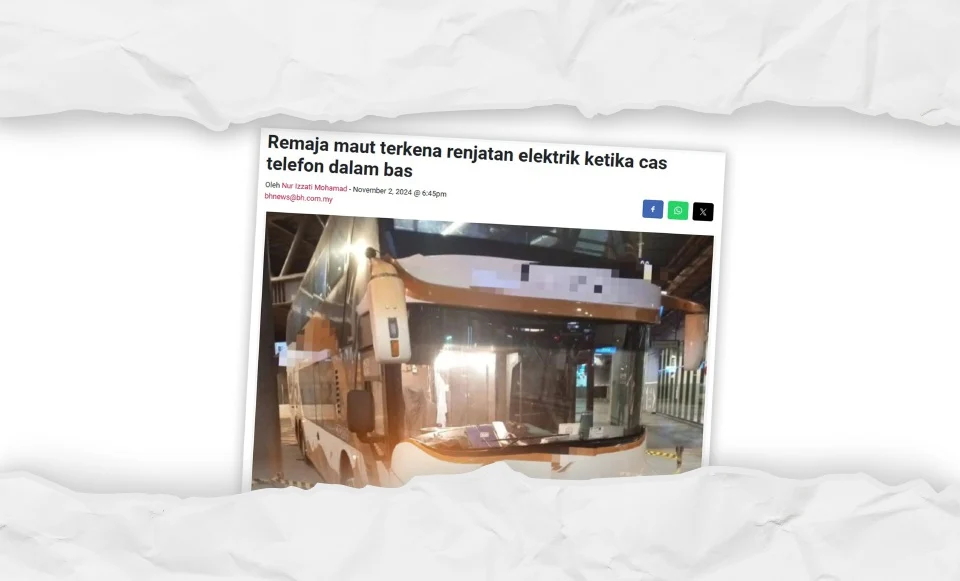 Remaja maut renjatan elektrik ketika cas telefon: Operasi bas ekspres digantung serta-merta - Loke