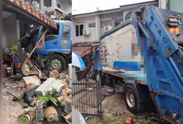 Lori sampah hilang kawalan rempuh tiga rumah
