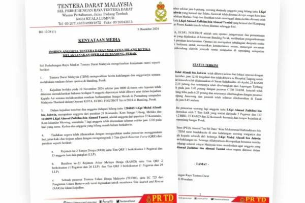 Tentera Darat atur gerak 7 Tim SAR cari anggota hilang di Banding, Perak