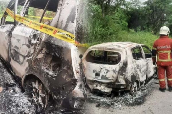 Kereta penerbit filem musnah terbakar di jalan raya